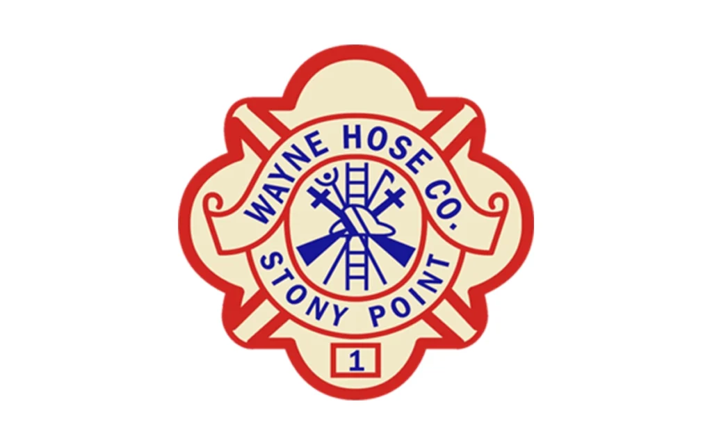 Logo of Wayne Hose Co. Stony Point, featuring a red and cream fire service emblem with firefighting tools in the center and the number 1 at the bottom.