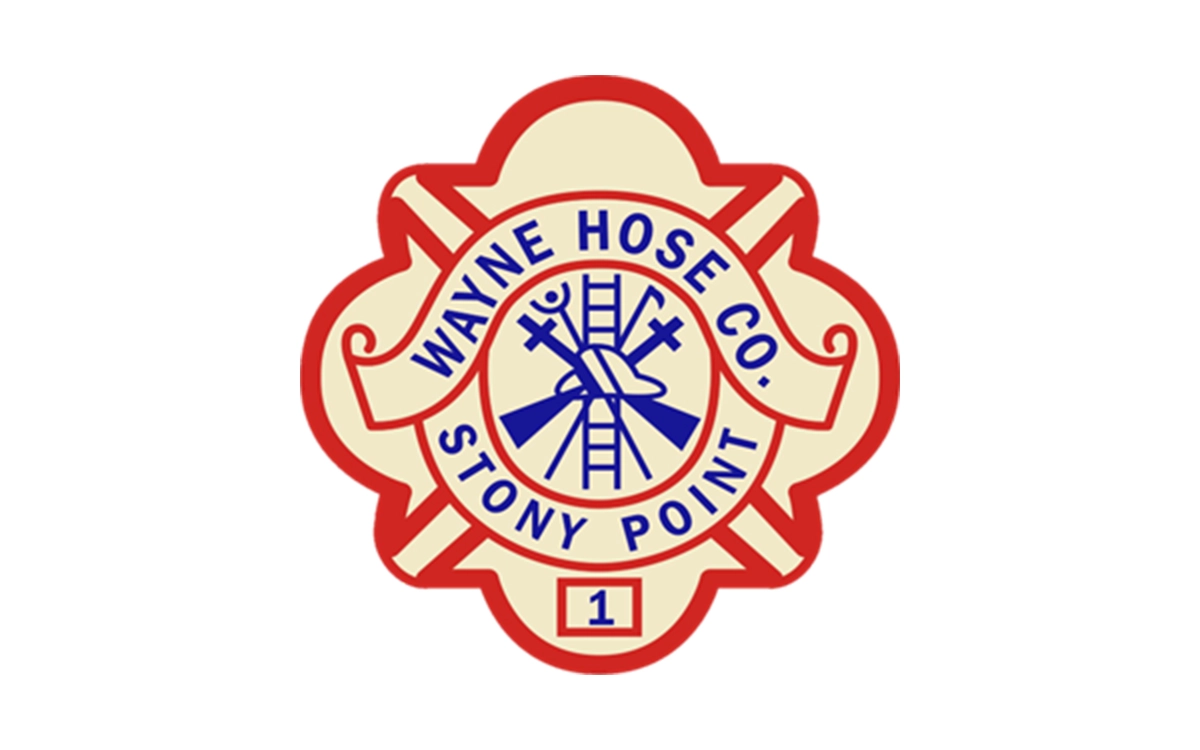 Logo of Wayne Hose Co. Stony Point, featuring a red and cream fire service emblem with firefighting tools in the center and the number 1 at the bottom.